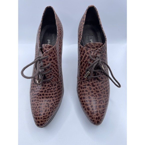 Pilar Abril Brown Leather Snake Style Platform Shoes Heel Tie Size 7.5 US 38 - Picture 3 of 9